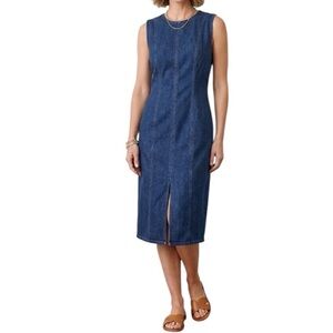 Abercrombie & Fitch Dark Wash Stretch Denim Sleeveless Sheath Dress Front Slit L